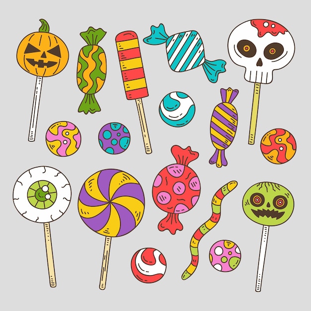 Vector gratuito colección de dulces de halloween dibujados a mano