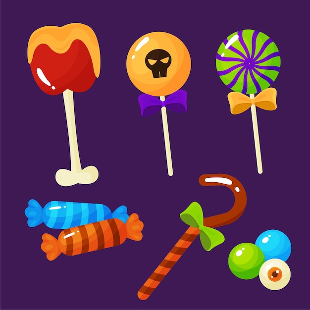 Colección de dulces de halloween dibujados a mano