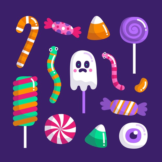 Vector gratuito colección de dulces de halloween dibujados a mano