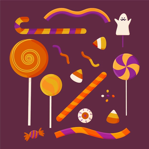 Vector gratuito colección de dulces de halloween dibujados a mano