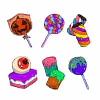 Vector gratuito colección de dulces de halloween dibujados a mano