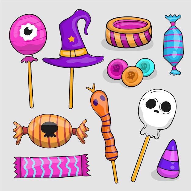 Vector gratuito colección de dulces de halloween dibujados a mano