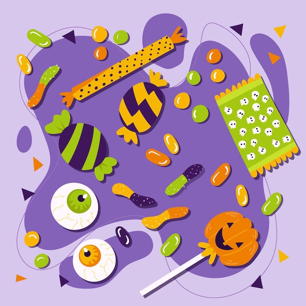 Vector gratuito colección de dulces de halloween dibujados a mano