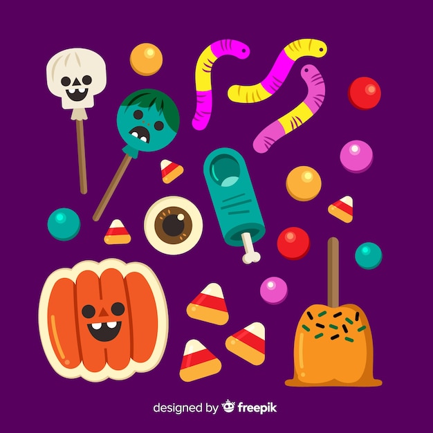 Colección de dulces de halloween en diseño plano