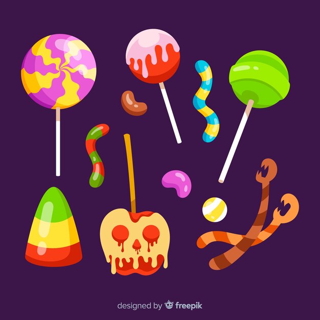 Colección de dulces de halloween de diseño plano