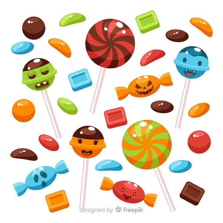 Vector gratuito colección de dulces de halloween en diseño plano