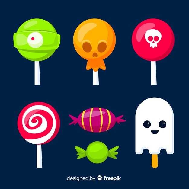 Colección de dulces de halloween en diseño plano