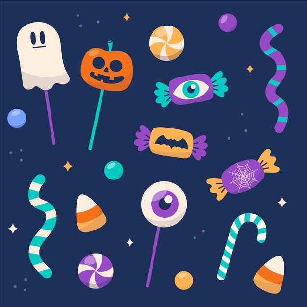 Colección de dulces de halloween en diseño plano