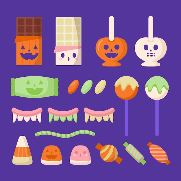 Colección de dulces de halloween en diseño plano