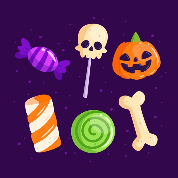 Colección de dulces de halloween en diseño plano