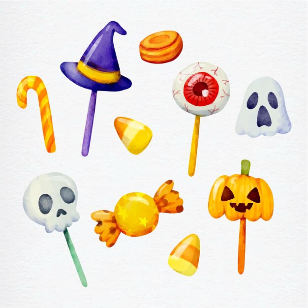 Colección de dulces de halloween estilo acuarela