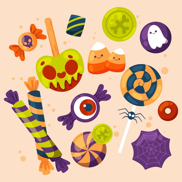 Vector gratuito colección de dulces de halloween planos dibujados a mano