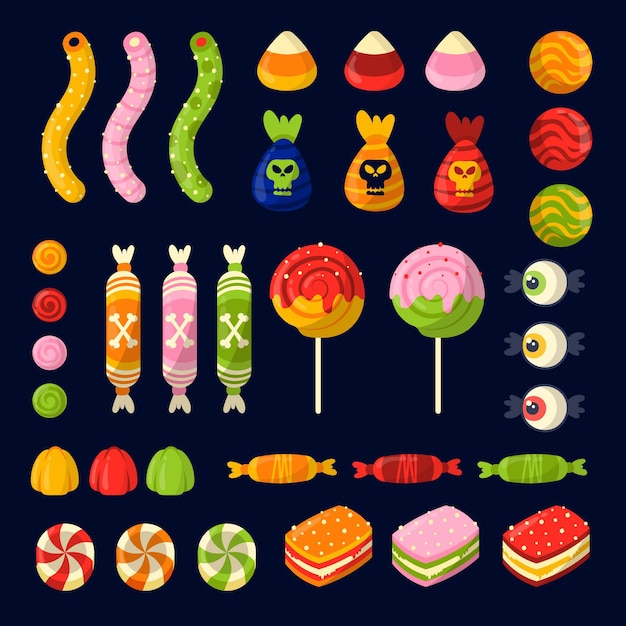 Vector gratuito colección de dulces de halloween planos dibujados a mano