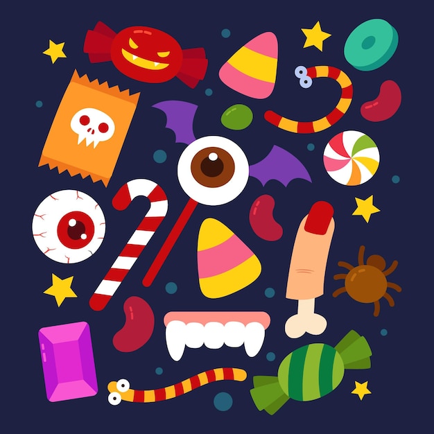 Vector gratuito colección de dulces de halloween planos dibujados a mano