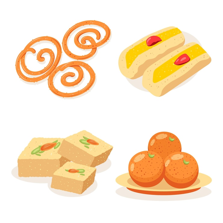 Vector gratuito colección de dulces indios dibujados a mano