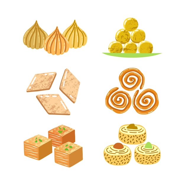 Colección de dulces indios dibujados a mano
