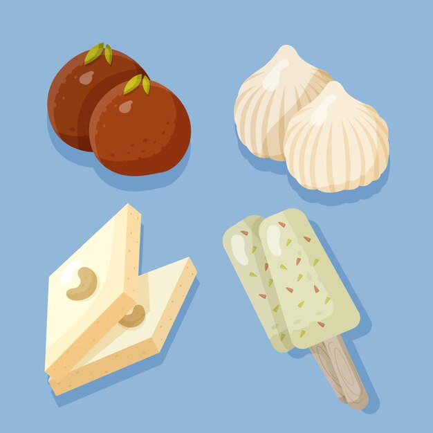 Colección de dulces indios dibujados a mano