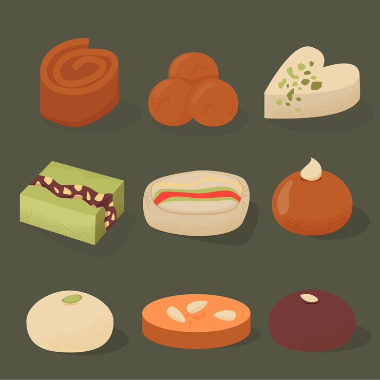 Vector gratuito colección de dulces indios dibujados a mano