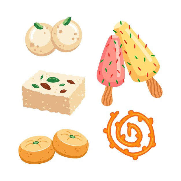 Colección de dulces indios dibujados a mano