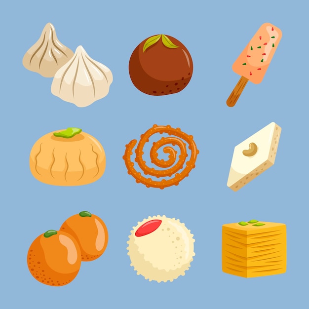 Colección de dulces indios dibujados a mano