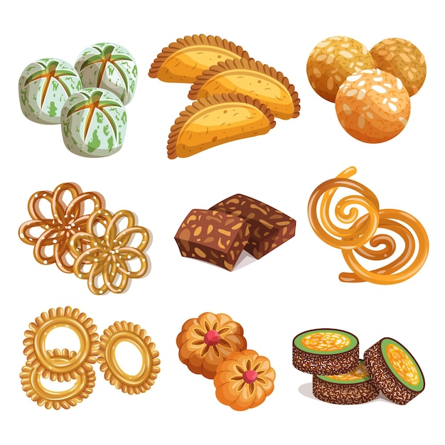 Vector gratuito colección de dulces indios dibujados