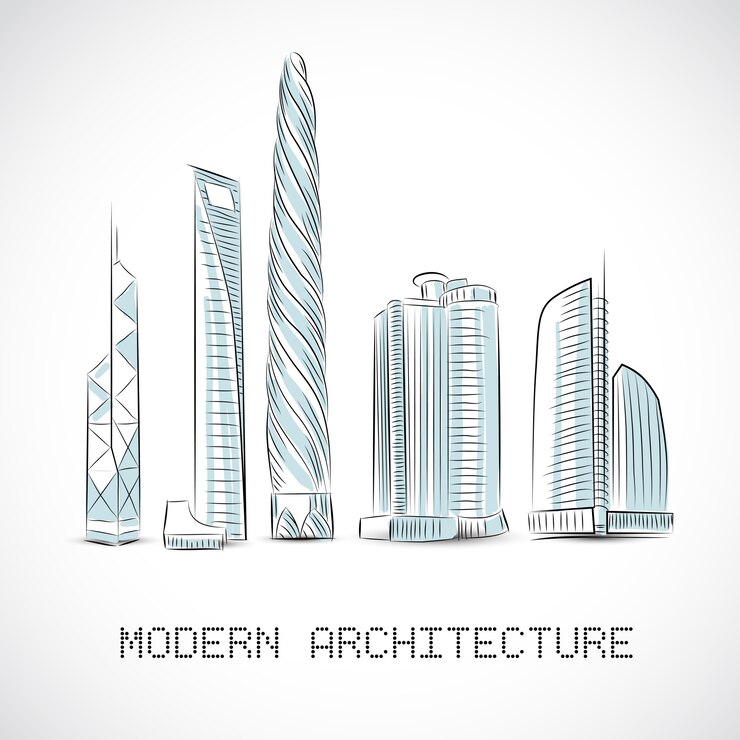 Vector gratuito colección de edificios de modernos rascacielos.
