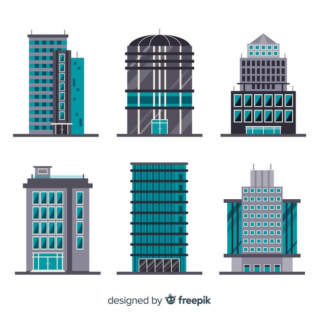 Colección de edificios de oficinas modernos con diseño plano
