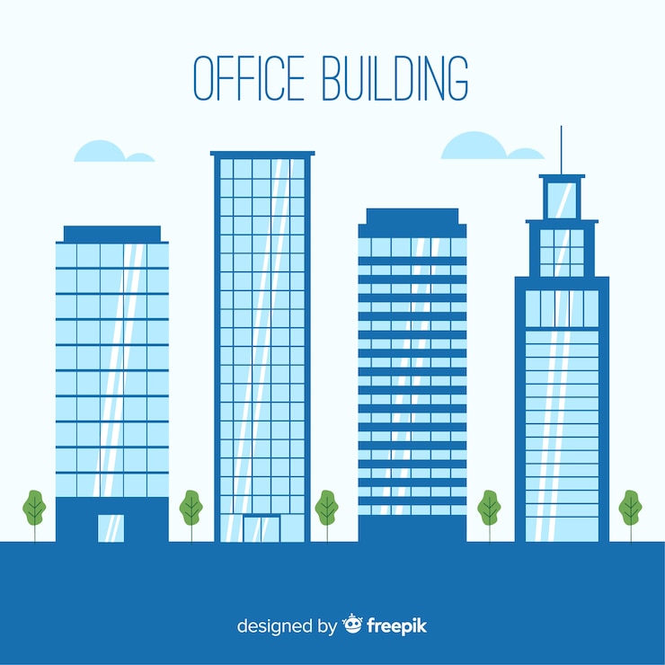Vector gratuito colección de edificios de oficinas modernos con diseño plano