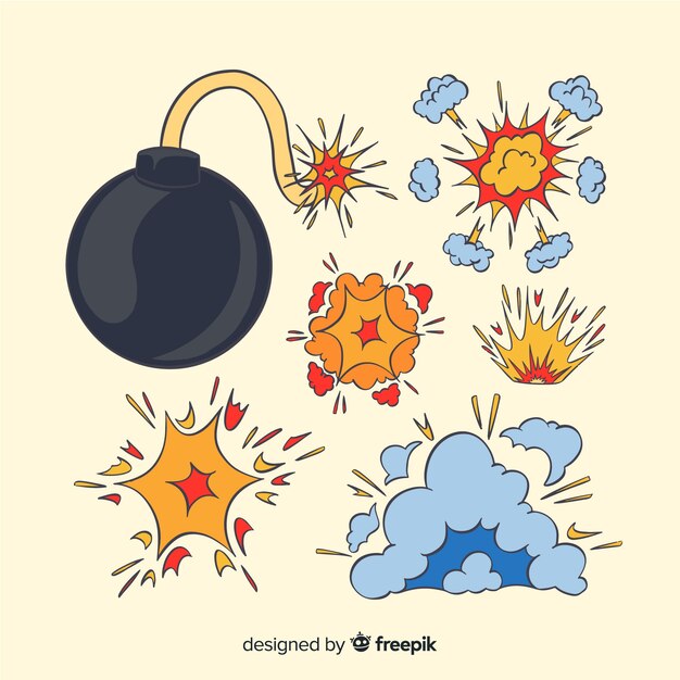Colección efectos explosión diseño dibujos animados