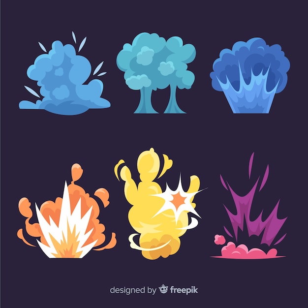 Colección efectos explosión diseño dibujos animados