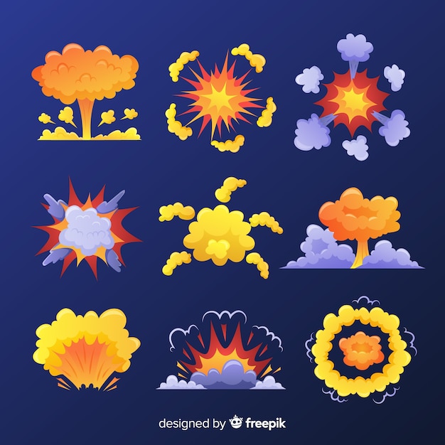 Colección efectos explosión diseño dibujos animados
