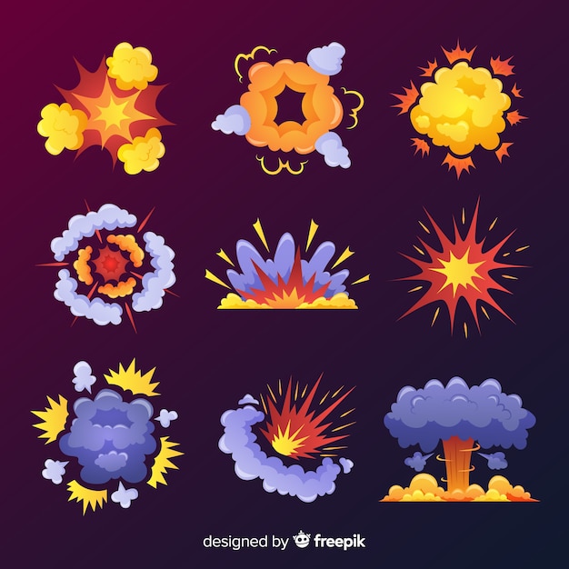 Colección efectos explosión diseño dibujos animados