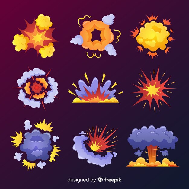 Colección efectos explosión diseño dibujos animados