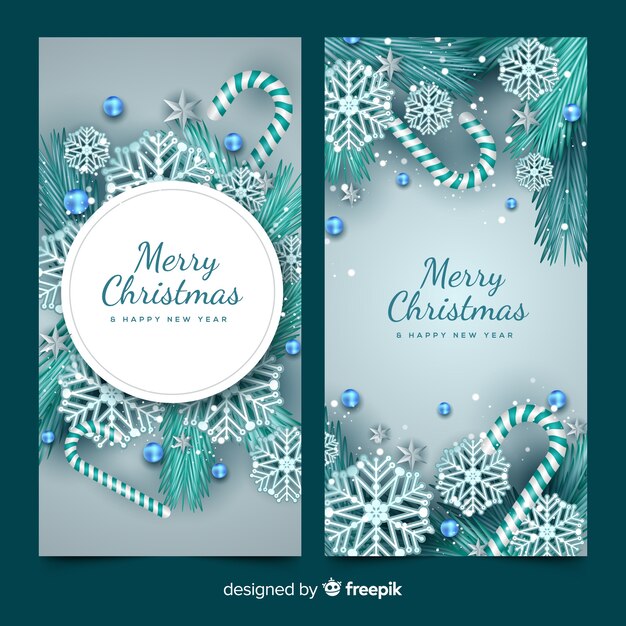 Colección elegante de banners de navidad con copos de nieve