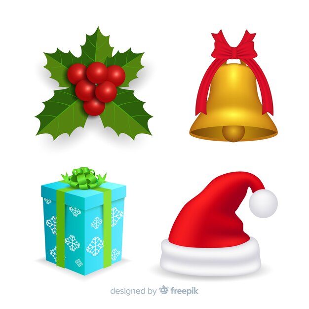 Colección elegante de elementos de navidad con diseño realista