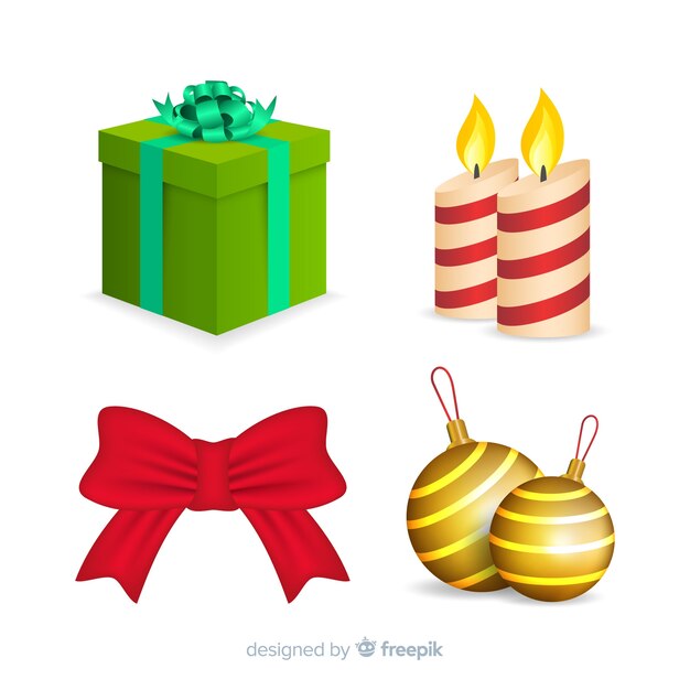 Colección elegante de elementos de navidad con diseño realista