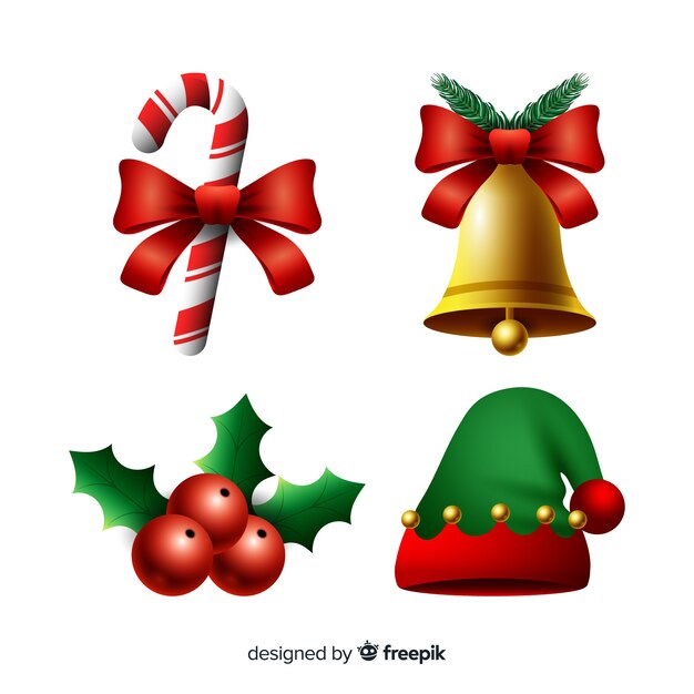 Colección elegante de elementos de navidad con diseño realista