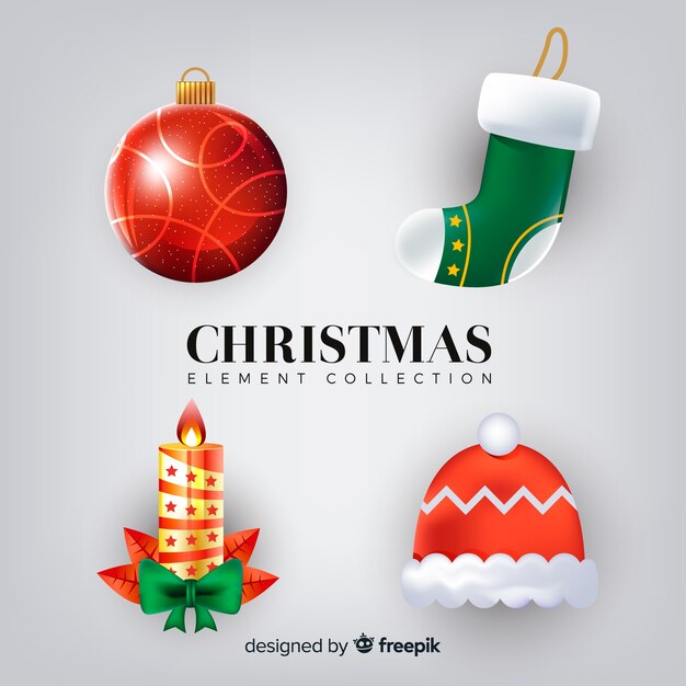 Colección elegante de elementos de navidad con diseño realista