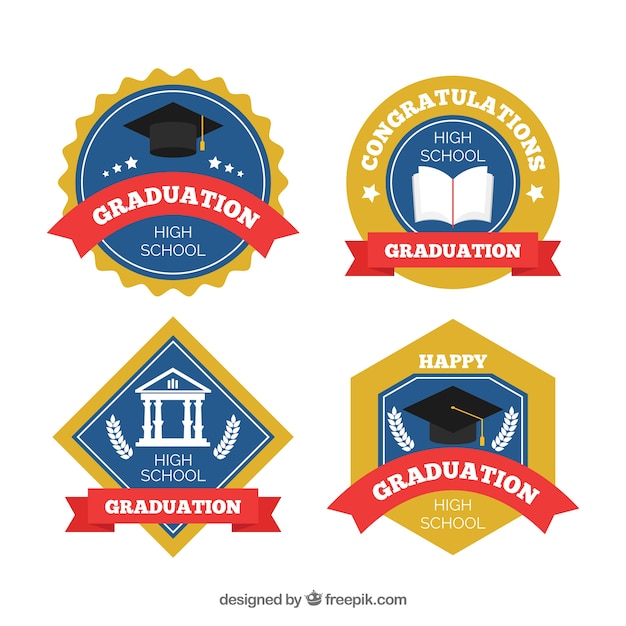 Vector gratuito colección elegante de insignias de graduación elegante con diseño plano