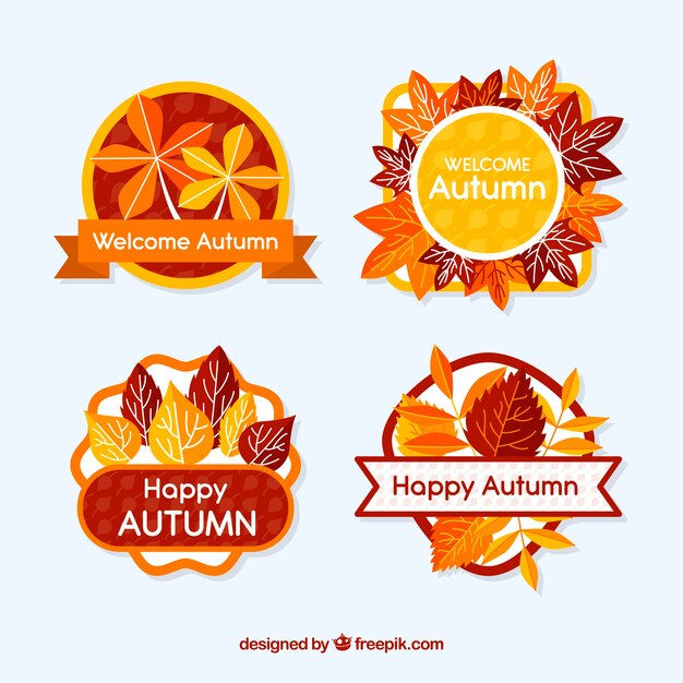 Colección elegante de insignias de otoño con diseño plano