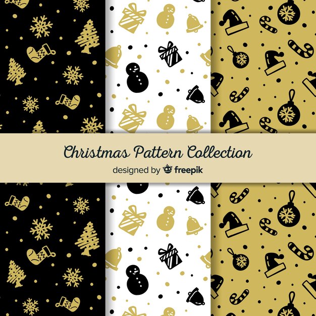 Colección elegante de patrones de navidad en negro y dorado