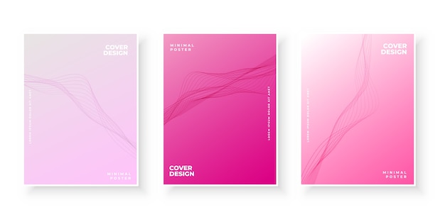 Vector gratuito colección elegante de portadas rosa degradado con formas onduladas