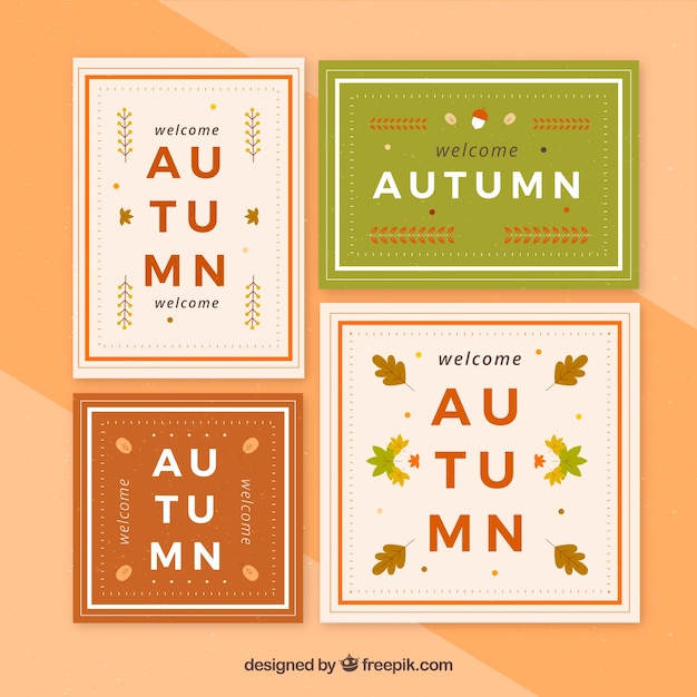 Vector gratuito colección elegante de tarjetas de otoño con diseño plano