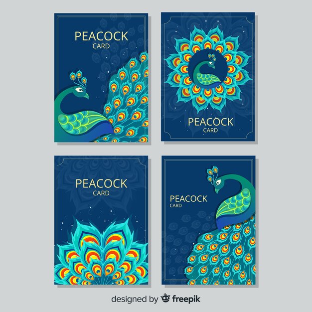 Colección elegante de tarjetas de pavo real