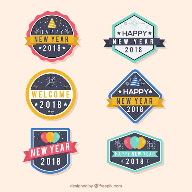 Colección de elegantes insignias de año nuevo 2018