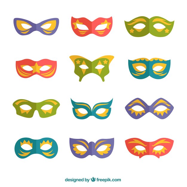 Colección de elegantes máscaras de carnaval 