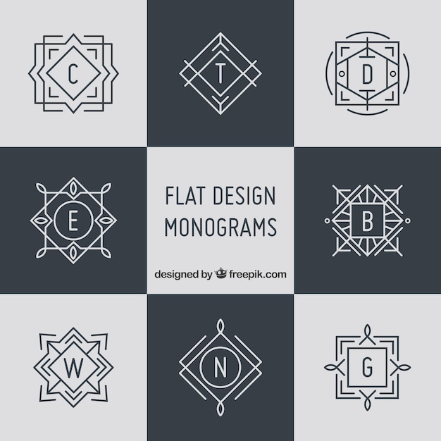 Colección de elegantes monogramas en estilo lineal