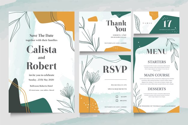 Colección de elegantes plantillas de boda de papelería