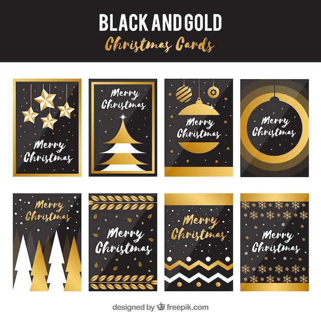 Colección de elegantes tarjetas doradas de navidad 