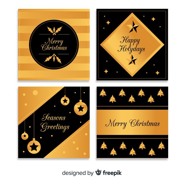 Colección de elegantes tarjetas doradas de navidad